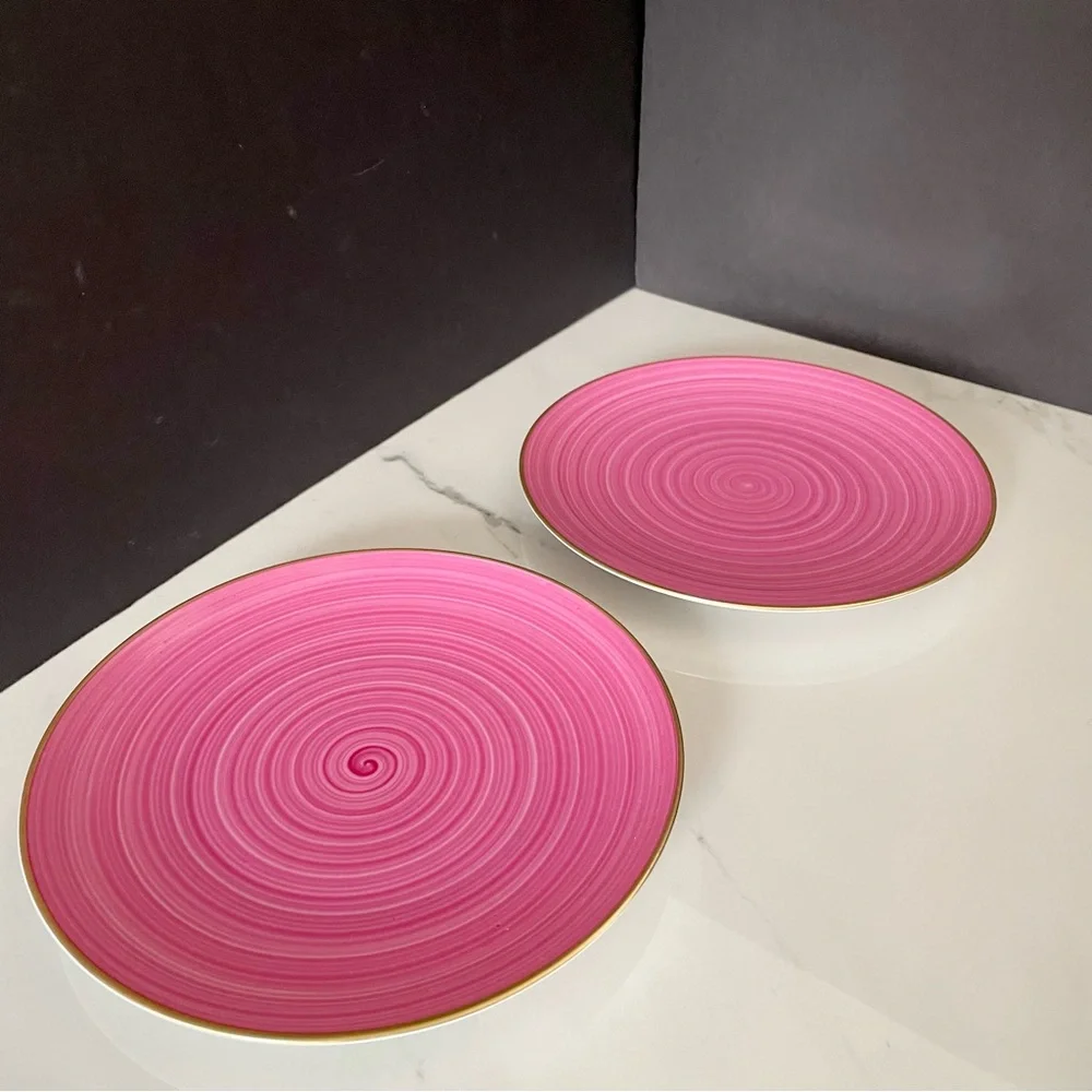 SET of 2 Pink Dessert Plates - Marie Daage Limoges